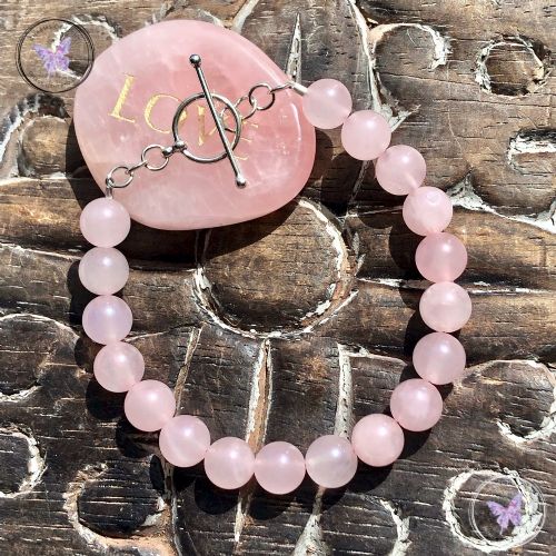 Rose Quartz Healing Bracelet With Silver Toggle Clasp